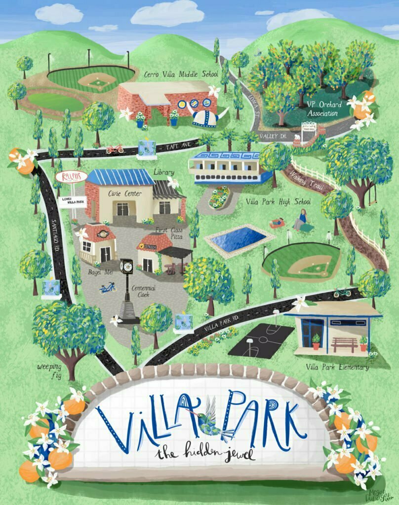 An illustration of Villa Park, CA with unique features
