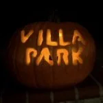 A pumpkin with the words Villa Park carved out