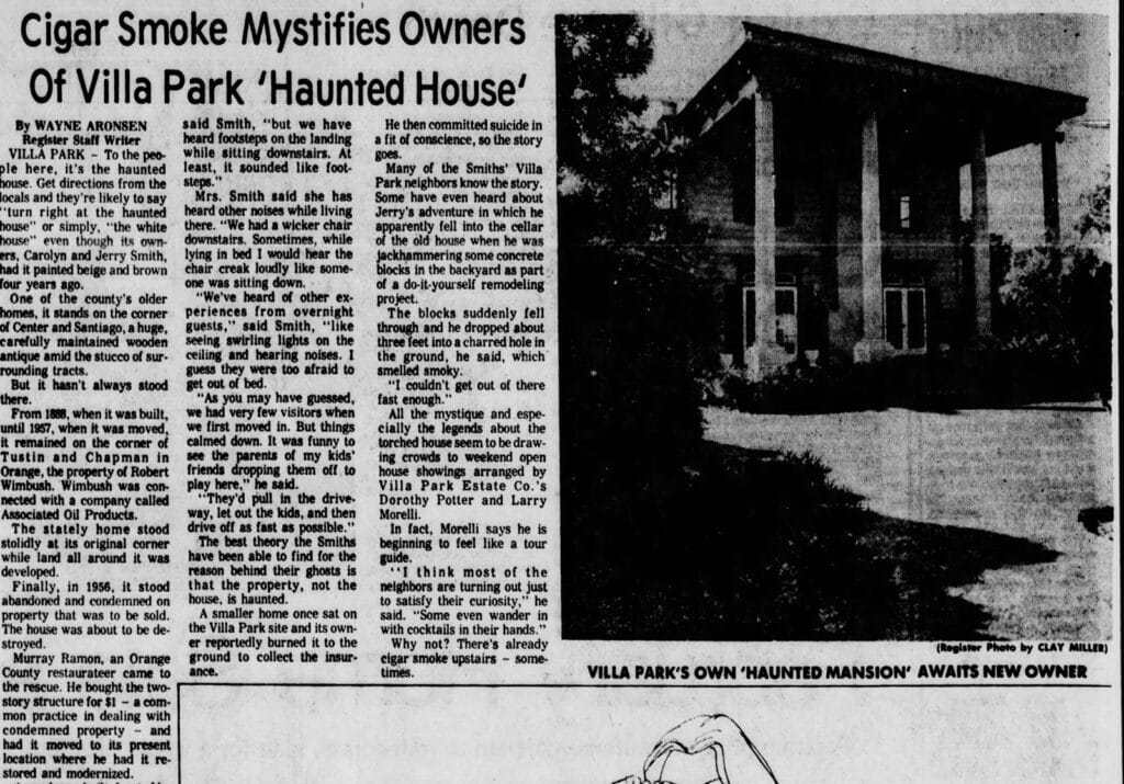 1977 article about cigar smoke and the Villa Park Haunted House