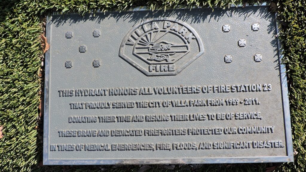Villa Park Volunteer Fire Department Plaque