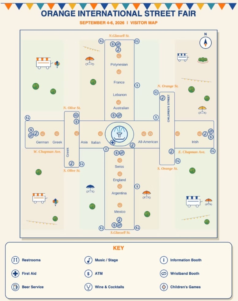 Map of the 2026 Orange Street Fair in Old Towne Orange