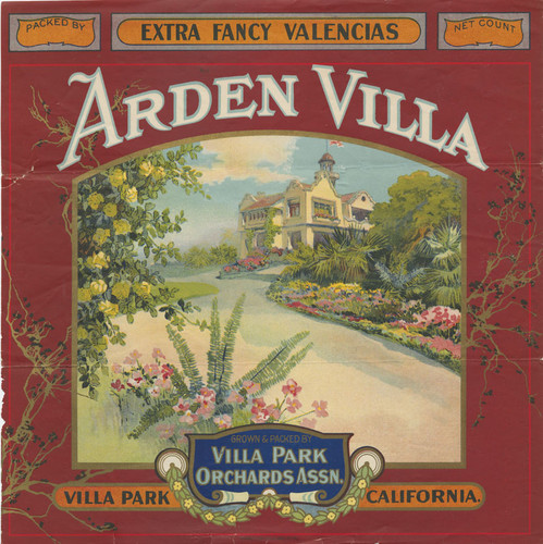 Villa Park Orchards Association Arden Villa valencia orange label